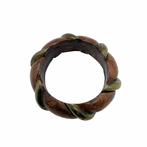Vintage Twisted Wood and Brass Bangle Bracelet - Picture 3 of 5